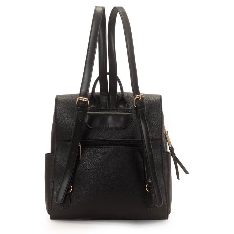 Mochila WJ feminina preta vista traseira com alças ajustáveis